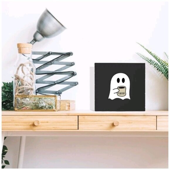 Halloween Ghost Coffee Wooden Box Sign, Cute Spooky Home Decor, Table Desk Shelf - Picture 4 of 7